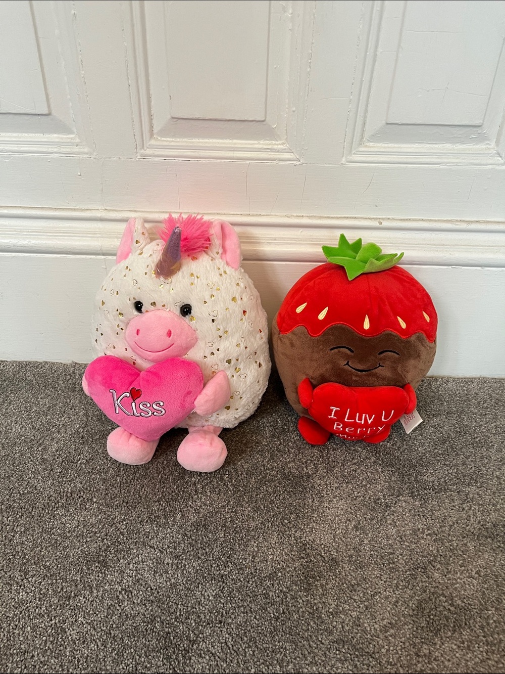 Unicorn and chocolate covered strawberry valentine’s plush